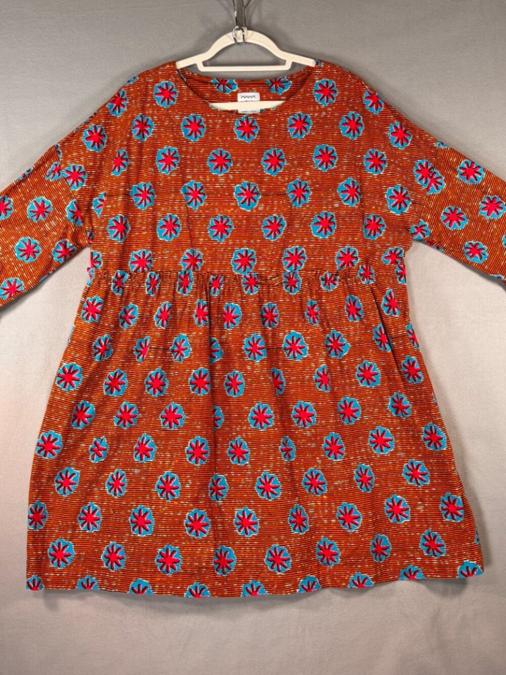 YEVU Ghana Smock Dress Womens XXL Ankara Cotton Floral Geometric Art-hip